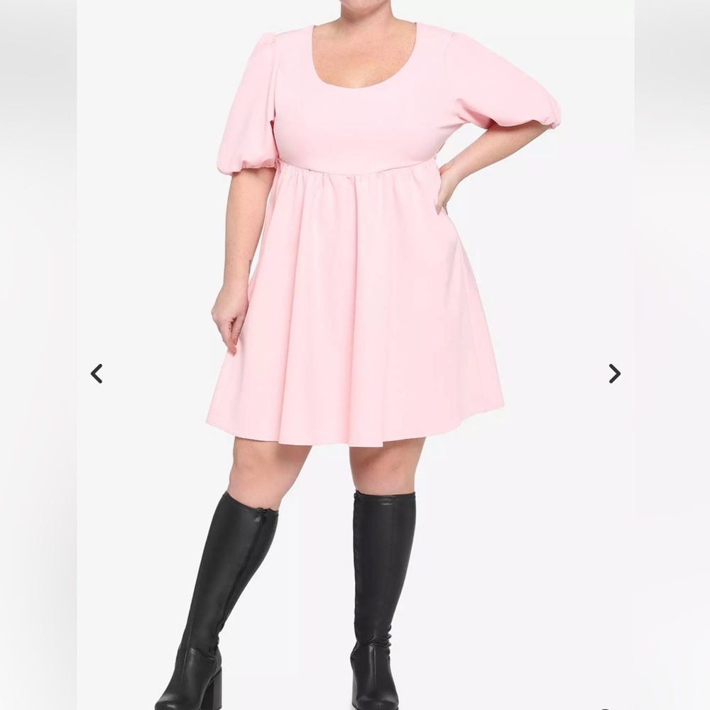 Hot Topic Pink Puff Sleeve Bow Babydoll Dress Plus 2